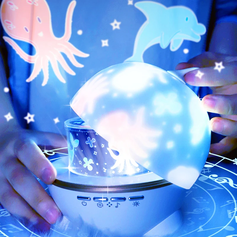 Remote Control Colorful Starlight Music Rotation Table Lamp Rechargeable Touch Usb Star Projector Baby Night Light For Kids