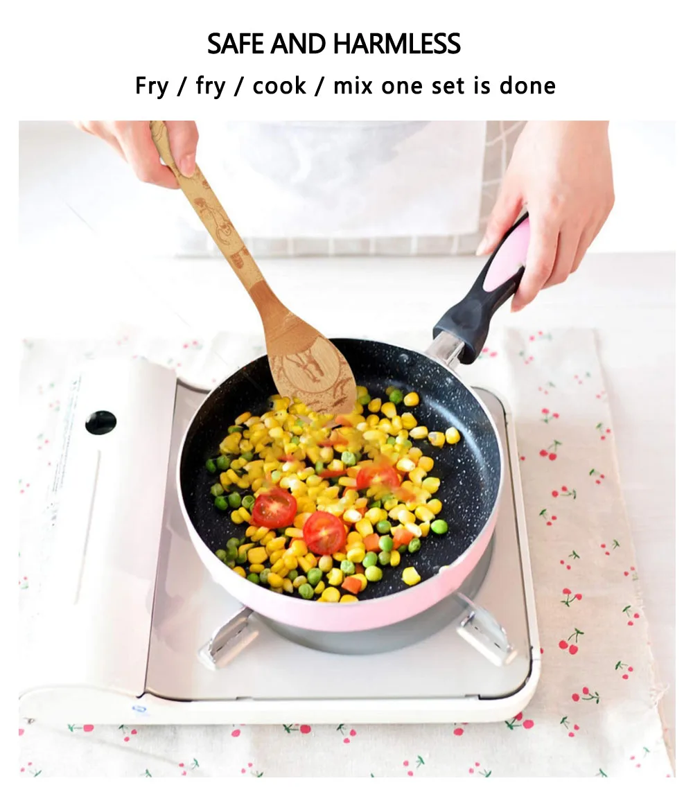 Wholesale Flat Large Long Handle Kitchen Tool Utensils Scraper Slotted Spatula Serving Pot Bamboo Spoon Set For Cooking