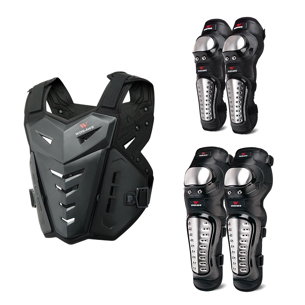 WOSAWE Motorcycle Vest Armor Stainless Steel Knee Pads Elbow Guard Set Snowboarding Skate Motocross Racing Off-road Protection