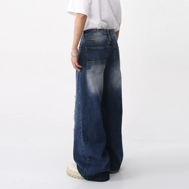 OEM factory Custom men ripped jeans hip hop loose fit jeans men jeans men denim