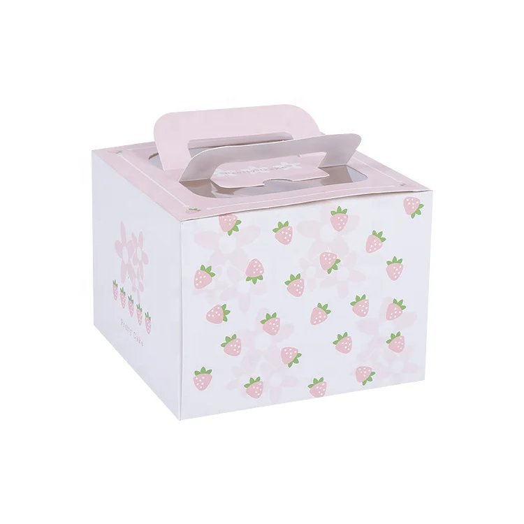 
Hot Sales 10 x 10 x 5 Strawberry Pattern Sweet Bread Packaging Paper Cake Box 