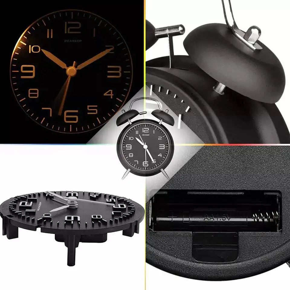 4 Inch bell alarm clock Metal Analog Table ring Alarm Clock 3D Dial with Backlight Function Desk Table Clock for Home Office