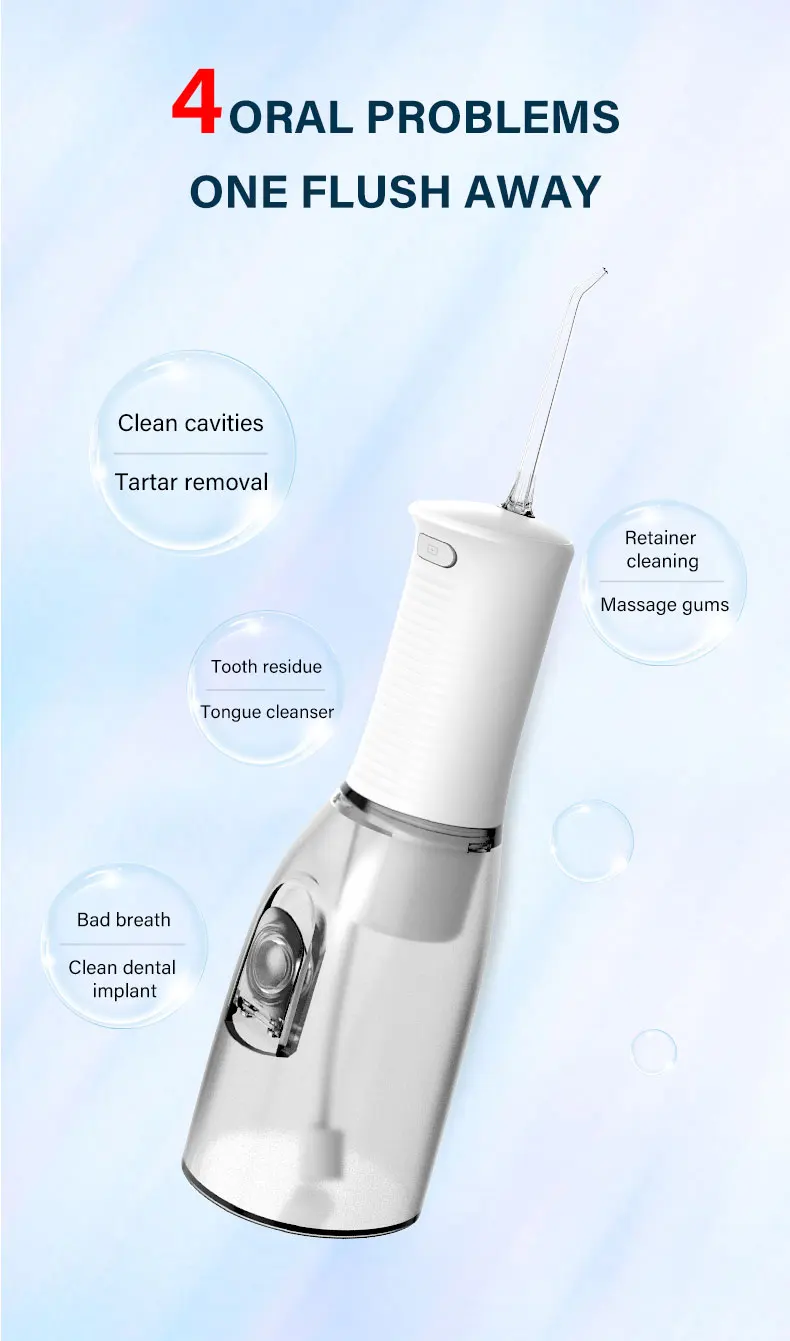2023 best selling MINI IPX7 dental floss irrigator OEM/ODM water flosser for teeth and braces cordless jet pick 300ml
