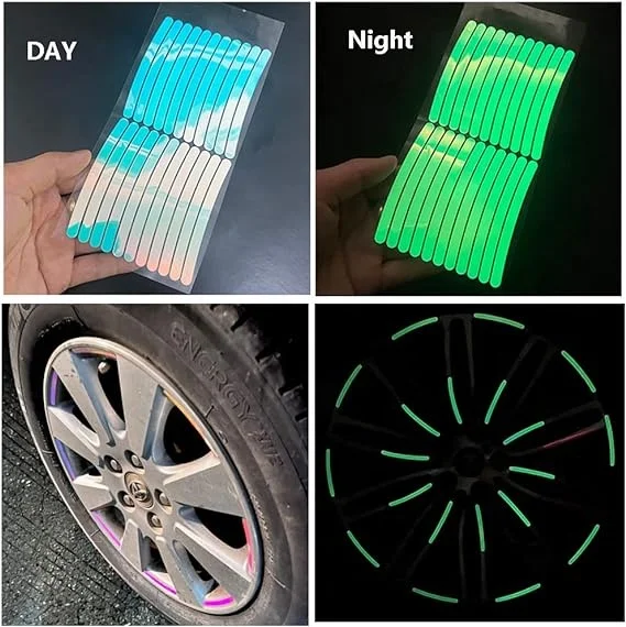 20pcs/set Luminous Car Glowing Wheel Hub Sticker Car Stripe Decals Stickers for Night Driving Car Wheel Hub Reflective Sticker