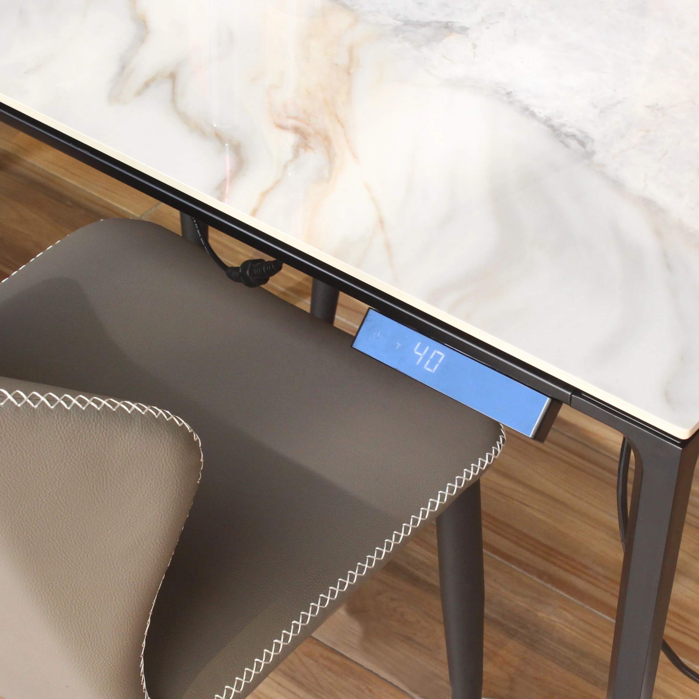 CERAWARM Natural Marble Designs Warm Table Top With Aluminum Legs Electric Heating Dinning Table
