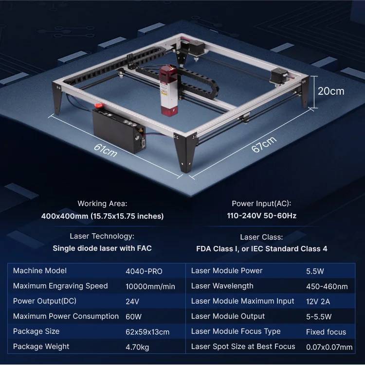 LUNYEE 4040Pro Precision Crafting with 5.5W Output Power Laser Engraving Machine for Acrylic and Leather