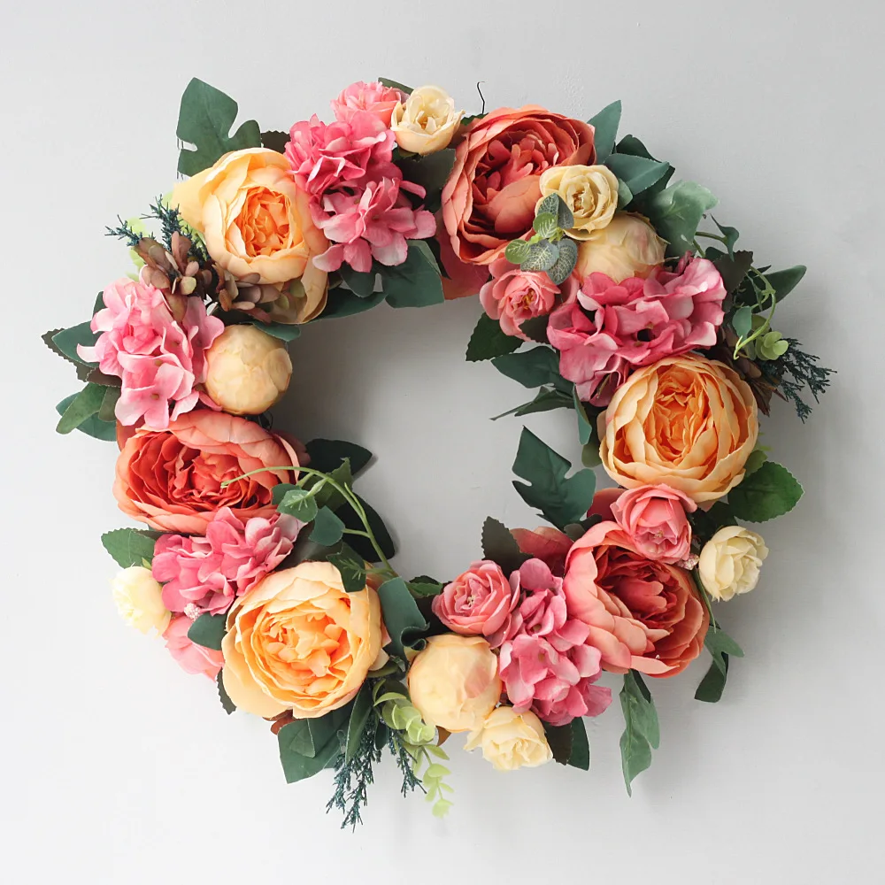 Supplies wholesale artificial peony flower head front door wreath for funeral home decoration
