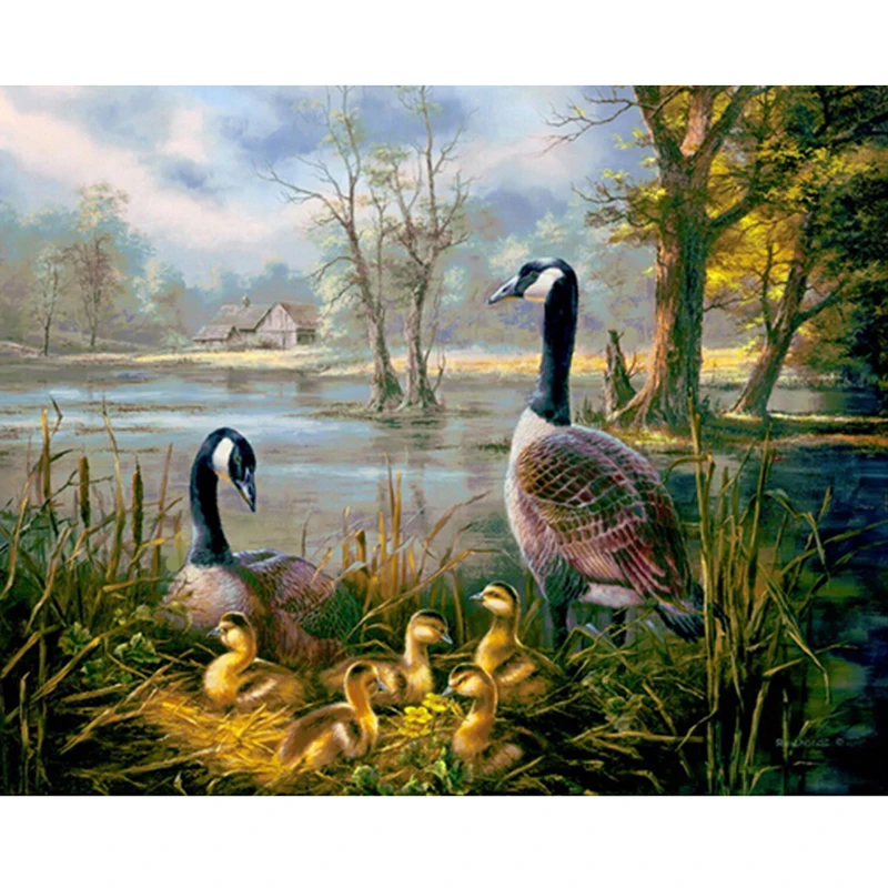 
Factory Direct Sale Diy 5d Diamond Painting A Duck Family In The Grass By The River Diamond Embroidery Art Decor For Home 
