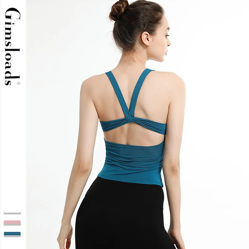 New fashion design sexy cross back crop tops round collar dancing vest sweat wicking sport vest fitness tank tops for ladies