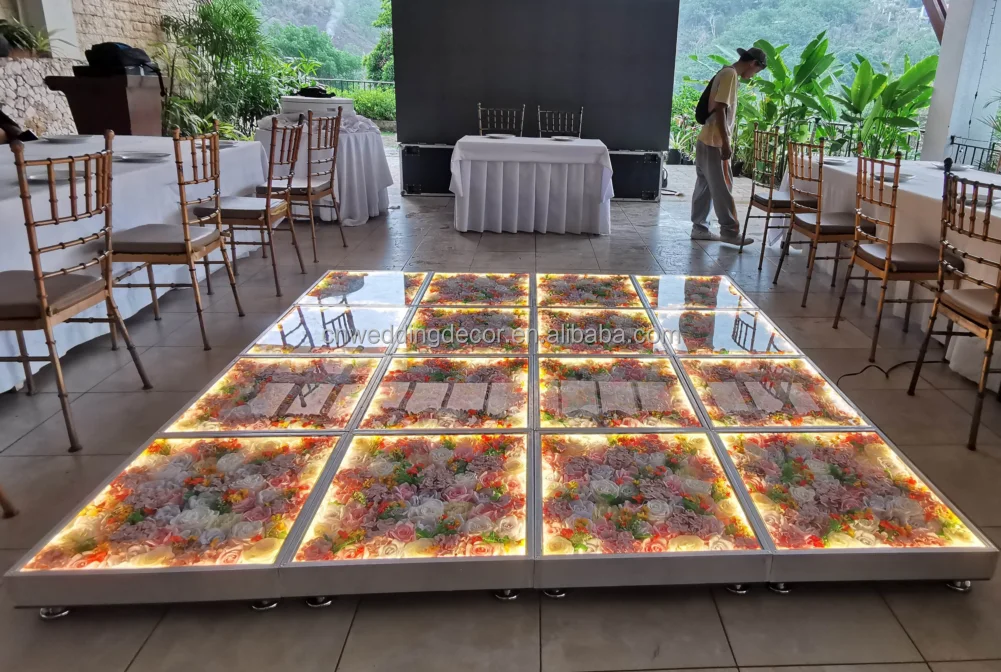 SMOOTH Hot Sell High Quality Acrylic Clear Glass Transparent Wedding Stage Dance Floor Flower Light Led For Wedding Decoration