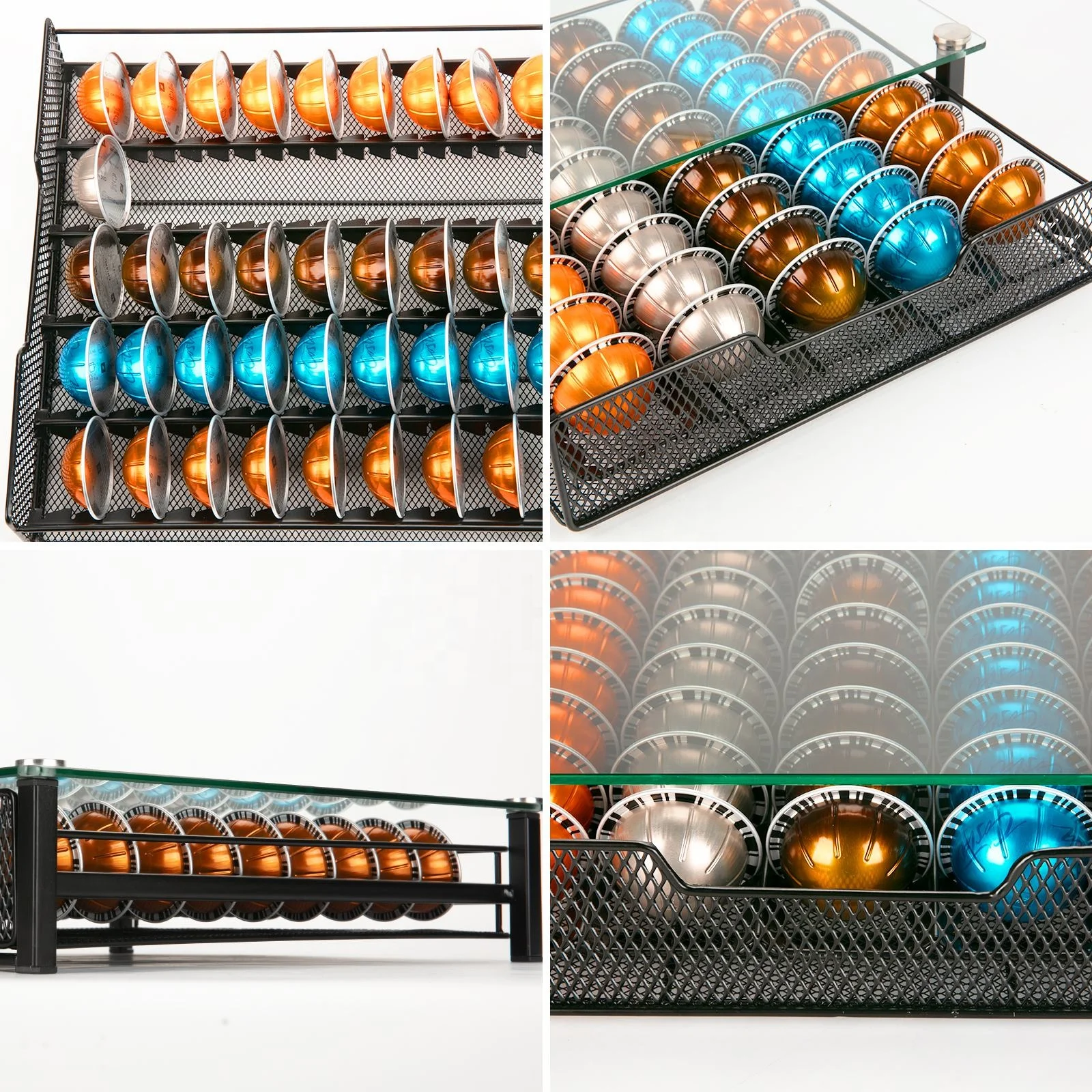 Factory New Design Tempered Glass Clear Coffee Pod Holder And K Cup Organizer Drawer For Storing Coffee Capsules