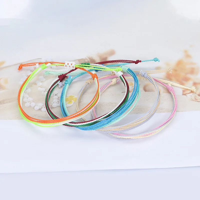 Wholesale Handmade Wax Rope Charm Bracelet Waterproof Adjustable String Thread Bohemian Multilayer Anklet