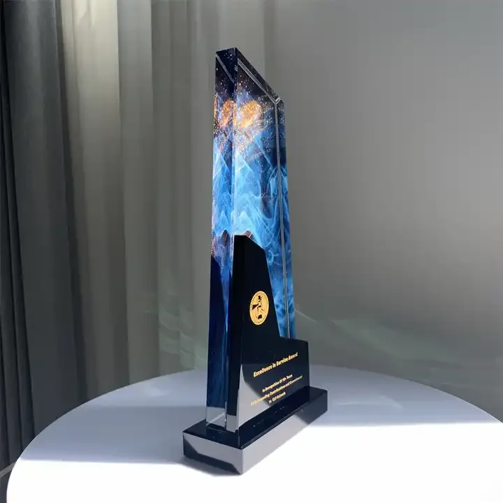 Wholesale Printing Crystal Trophy Awards Custom 3d Laser Encarving Office Trophy Marble Crystal Glass Trophies For Business Gift