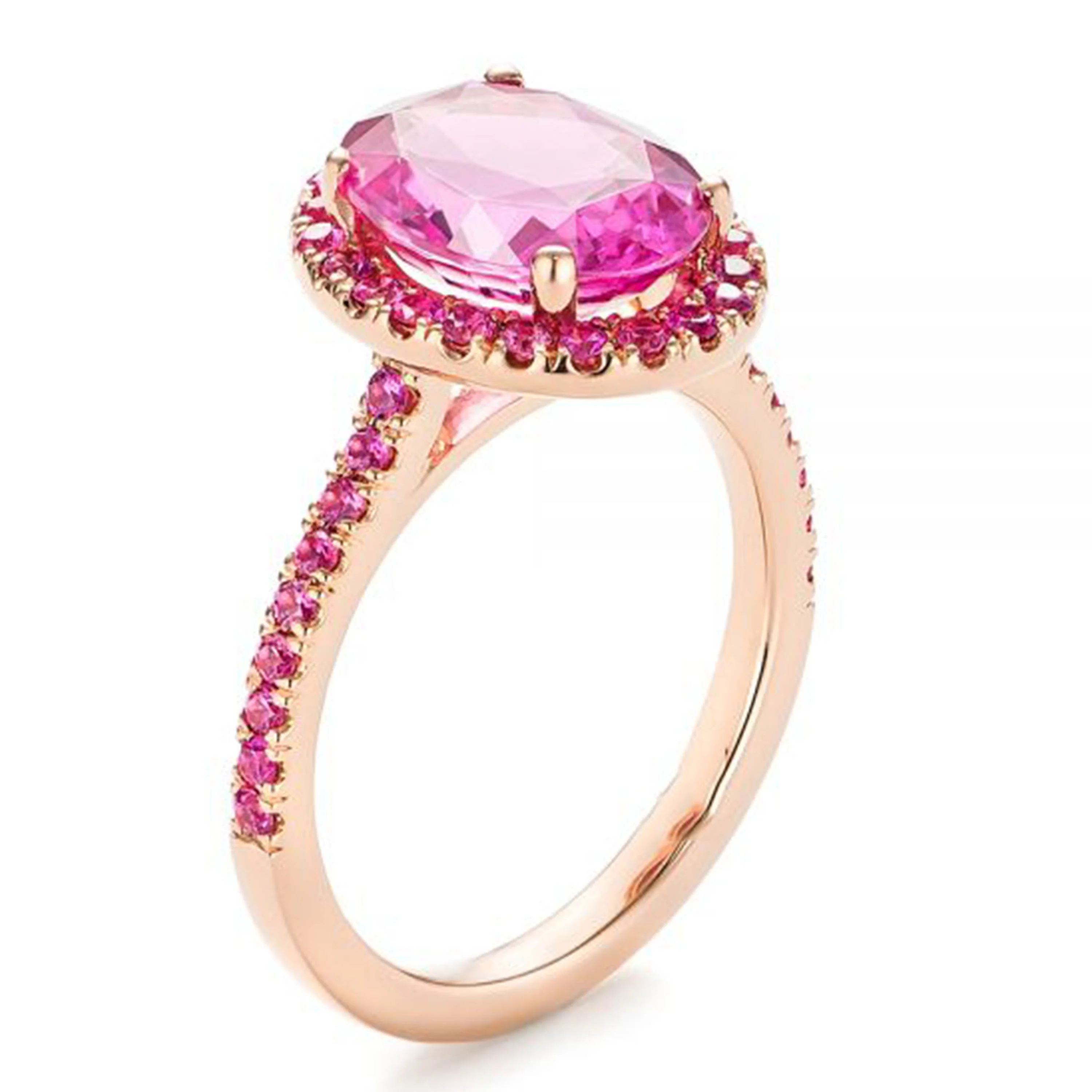 Pink Sapphire Halo Ring Oval Shape Pink Sapphire Jewelry Silver Hot Pink Sapphire Eternal Ring