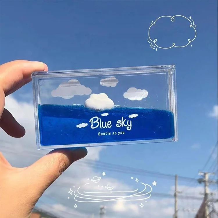 Sky clouds fluid drift bottle creative small ornaments blue sky decompression boys birthday gifts desktop decoration ornament