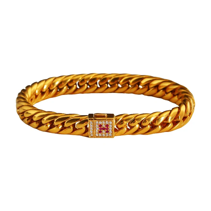 Custom Miami Cuban Gemstone Bracelet 925 Sterling Silver Ruby Cuban Link Chain VVS Moissanite Stones with Letters for Bracelets