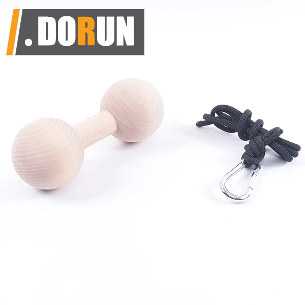 Wooden Arm Wrestling Exercise Handle, Forearm Hand Grip Finger Wrist Pull-Up Box, Dog Bone Shape Wrist Roller with Carabiner