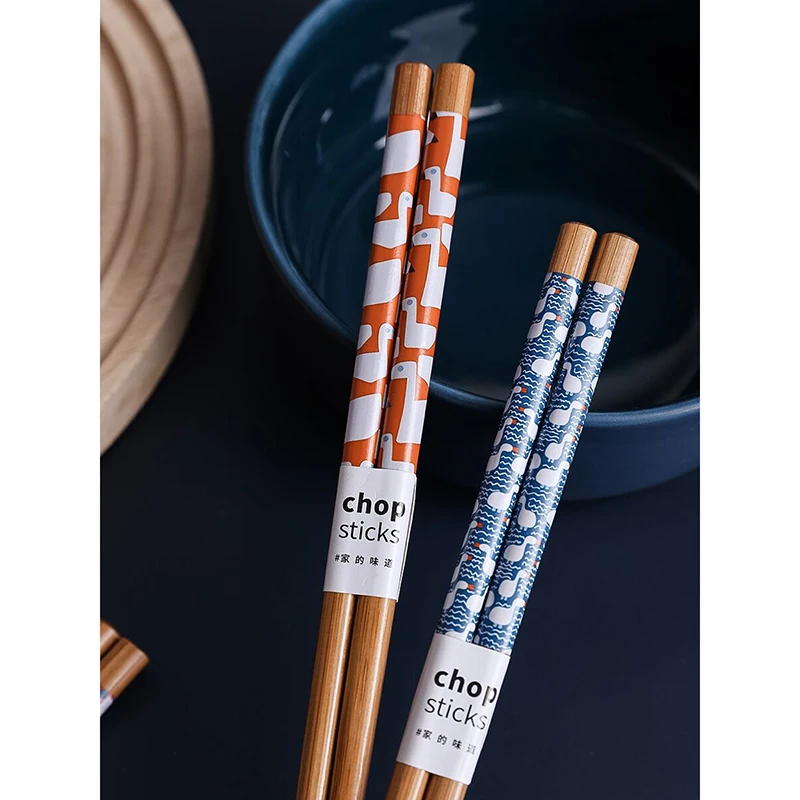 Wholesale 8 Pairs Japanese  Print Box Packed Reusable Chopsticks Non-slip Gift Bamboo Chopsticks