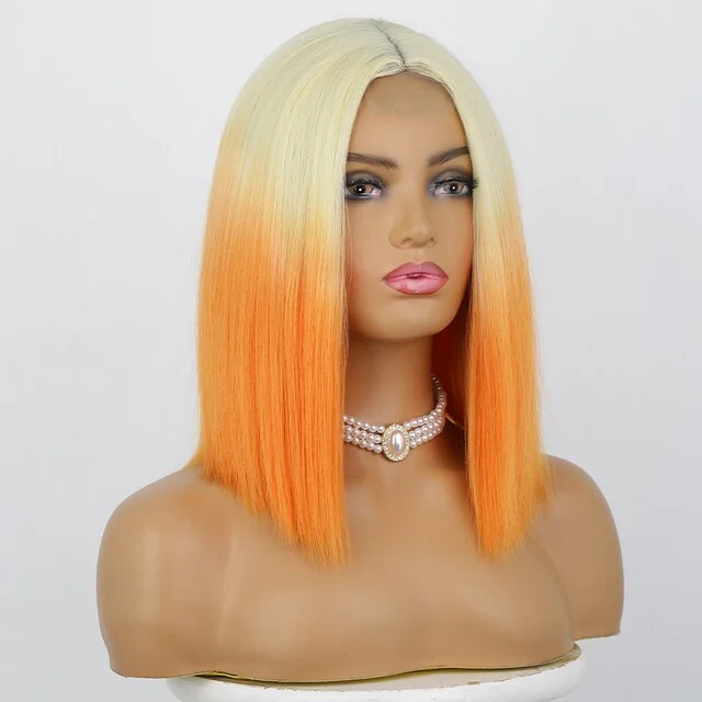 Wholesale Factory price High Temperature Fiber bone straight gradient color bob synthetic wig For Women