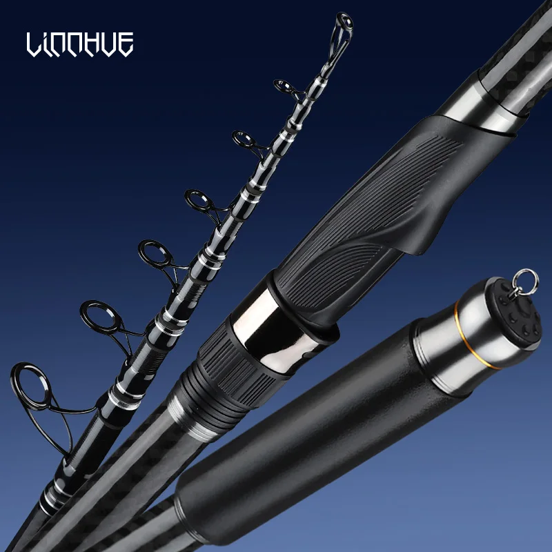 LINNHUE High Quality Update Spinning Rod 2.1m-5.4m Super Light 5/6/7/8 Sections Telescopic Long Handle Carbon Fiber Fishing Rod