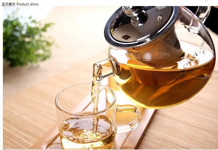 800ml/27oz Food Grade High Borosilicate Glass Tea kettle With stainless steel Strainer