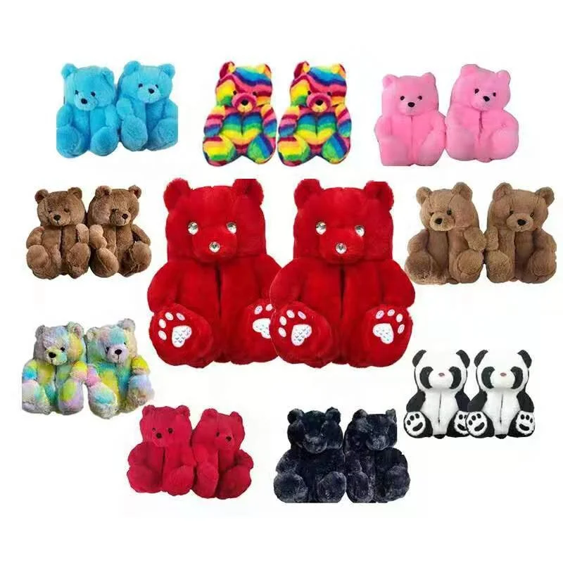 Plush Panda Products Faux Fur Animal Panda Slippers Lovely Bed room Slipper Indoor House Teddy Bear Slippers for Women
