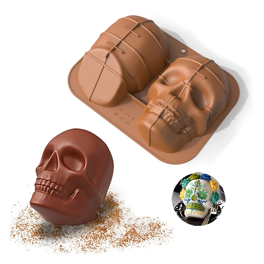 A34 Hot Large 32 X 24cm 3d Cake Decorating Supplies Tools Pan Silicone Skull Cake Mold Baking With Halloween Birthday