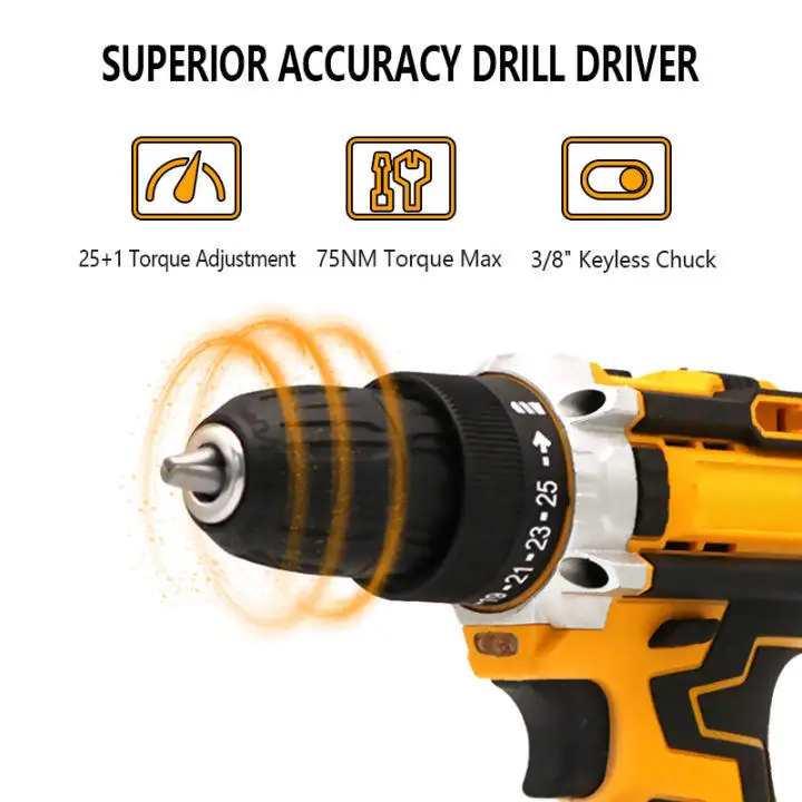 Portable Battery Rechargeable Electric Power Drills 13mm Brush Motor Drilling Machine screwdriver Cordless Drill Power Tool Set