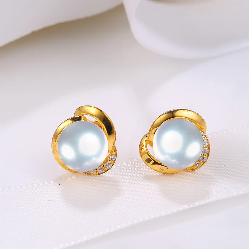 18K Gold Earring Stud Black Tahiti Pearl jewelry excellent enquisive handcraft