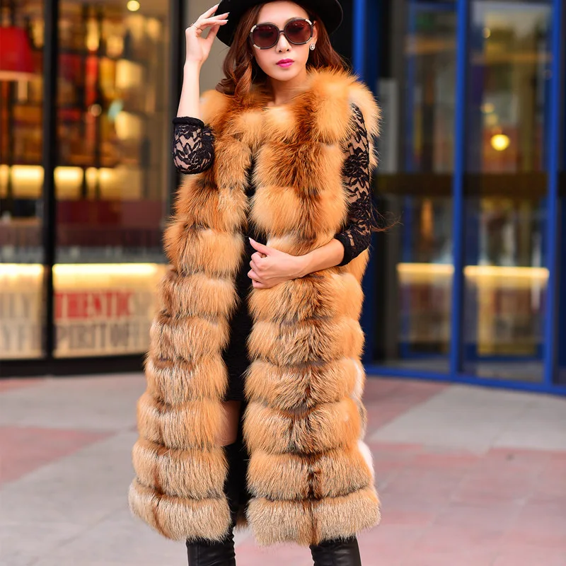High Quality Real Silver Fox Hair Plus Long Vest Fox Fur Plus Long Women Coat