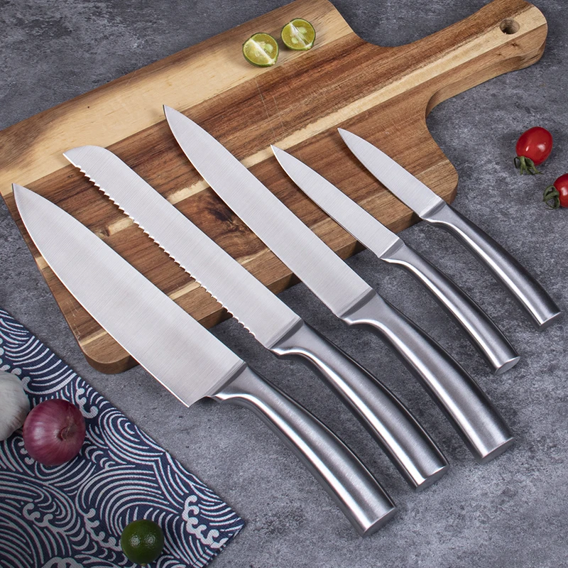 De Cuchillos Japan German Stainless Steel Kitchen Knives With Hollow Handle Super Sharp 5 PCS Set Of Kitchen Knives Kniife set