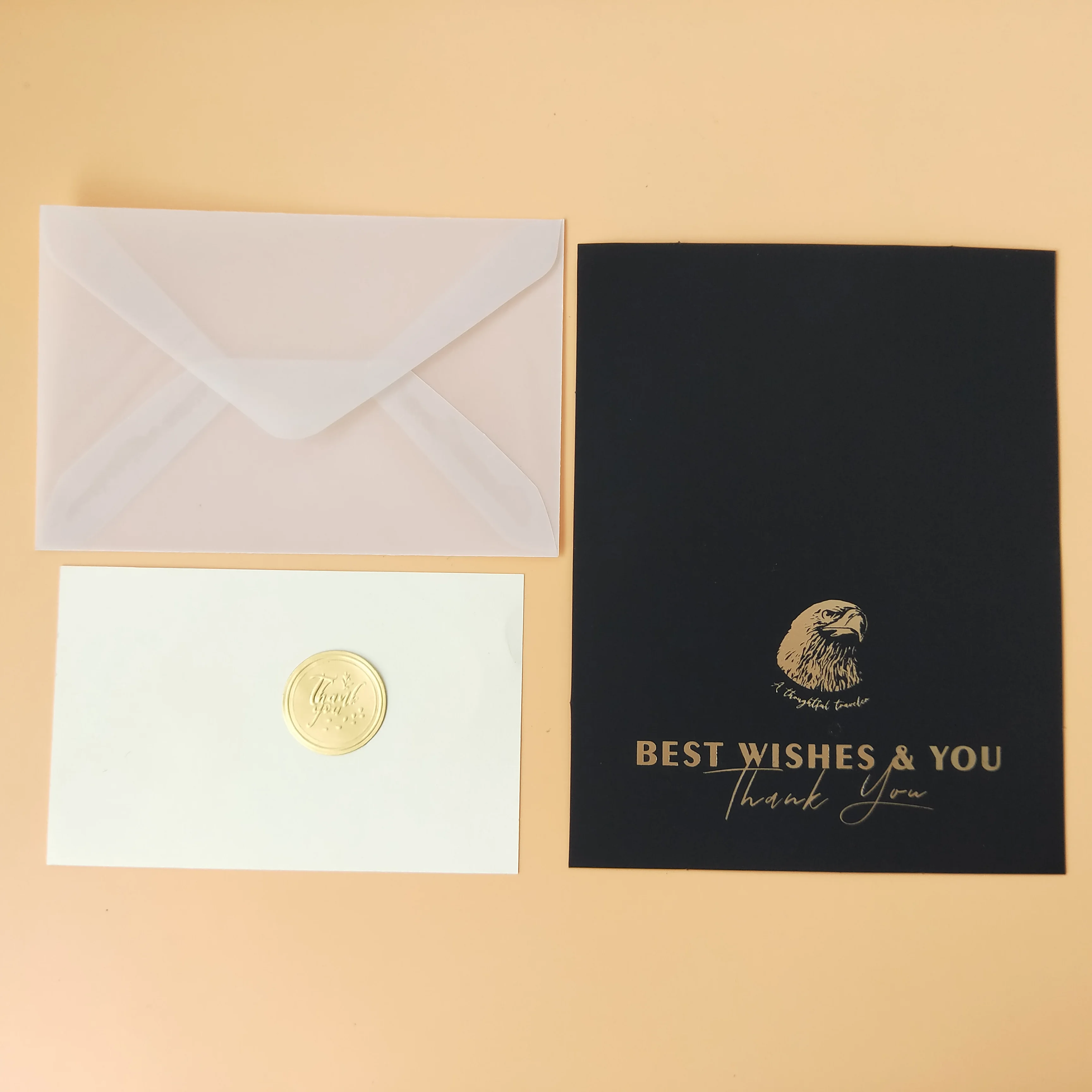 Wholesale Gold foil printing Thank You Greeting Cards and Envelope for holiday packaging