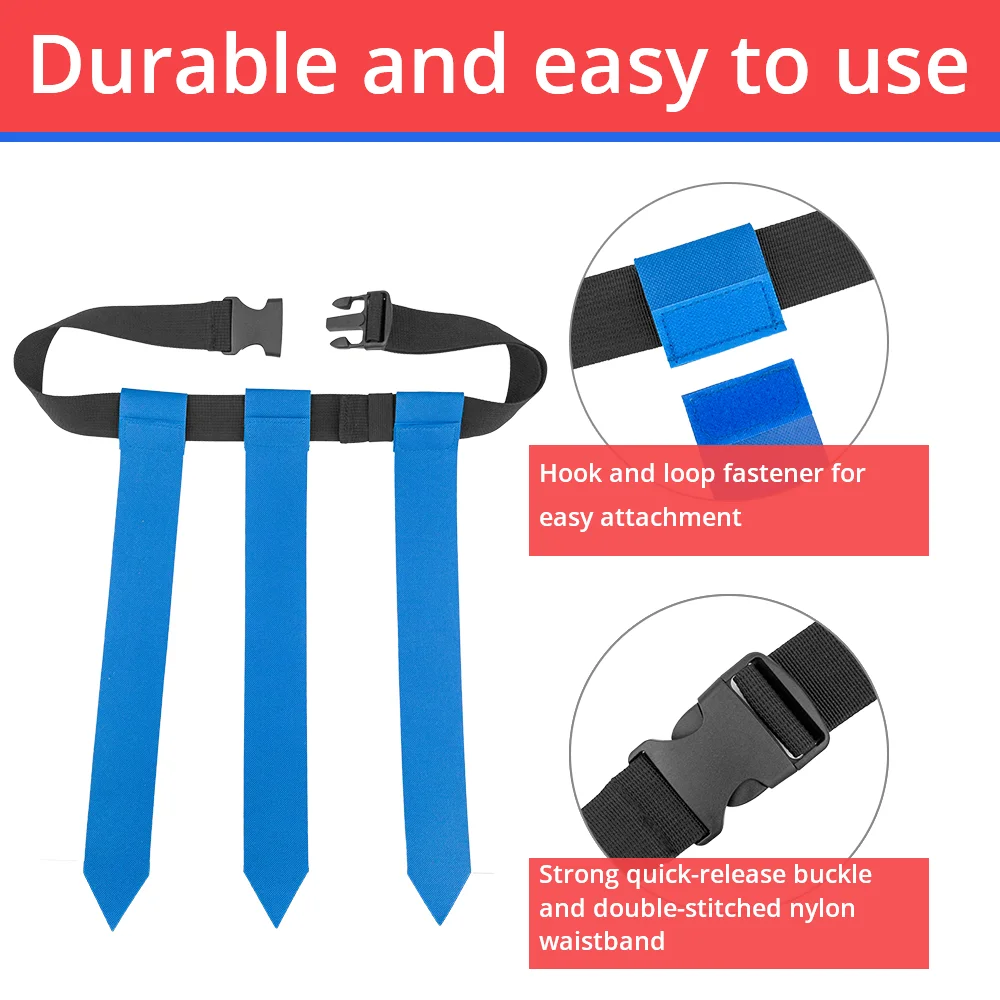 Adjustable Hook and Loop Flag Football Belts Set - Pack of 14 with 3 Flags Per Belt for Safe Non-Contact Gameplays