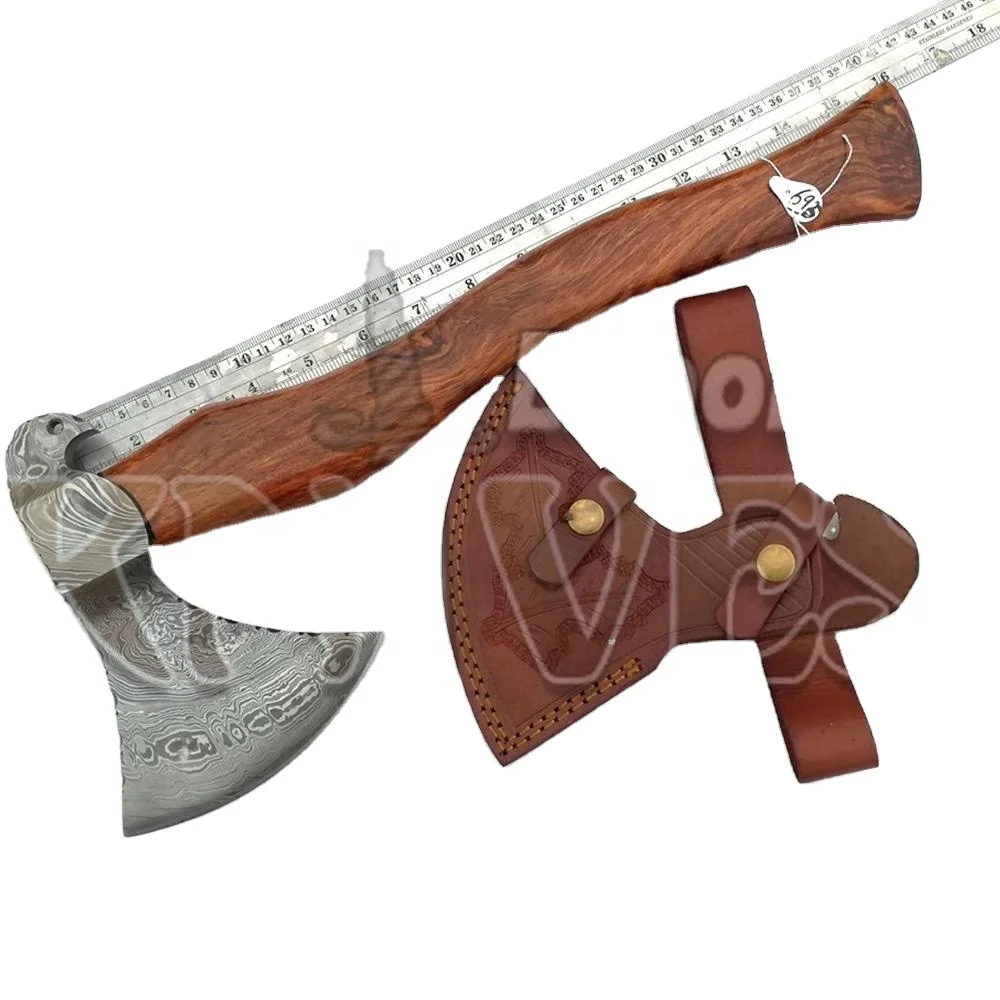 Blacksmith Custom Handmade Damascus Steel Axe / Hatchet Rose Wood