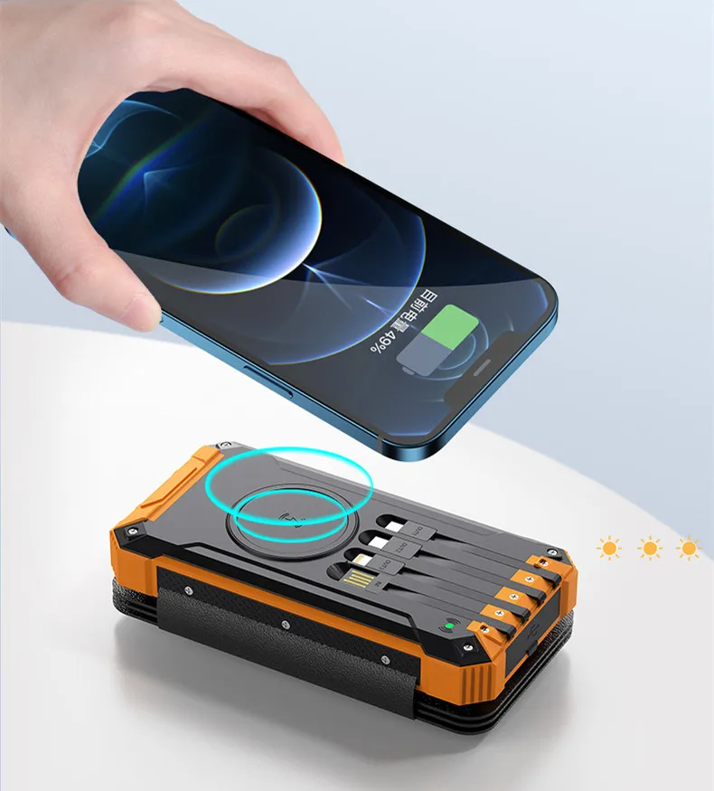 Wireless camping solar cell power bank 20000mah energy solar charger foldable solar panels built in cables without battery