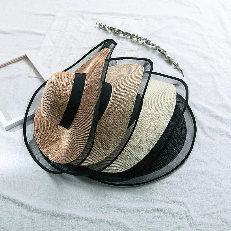 
wholesale female visor hat handmade floppy collapsible summer sun straw hat outdoor travel beach fashion ladies hat 