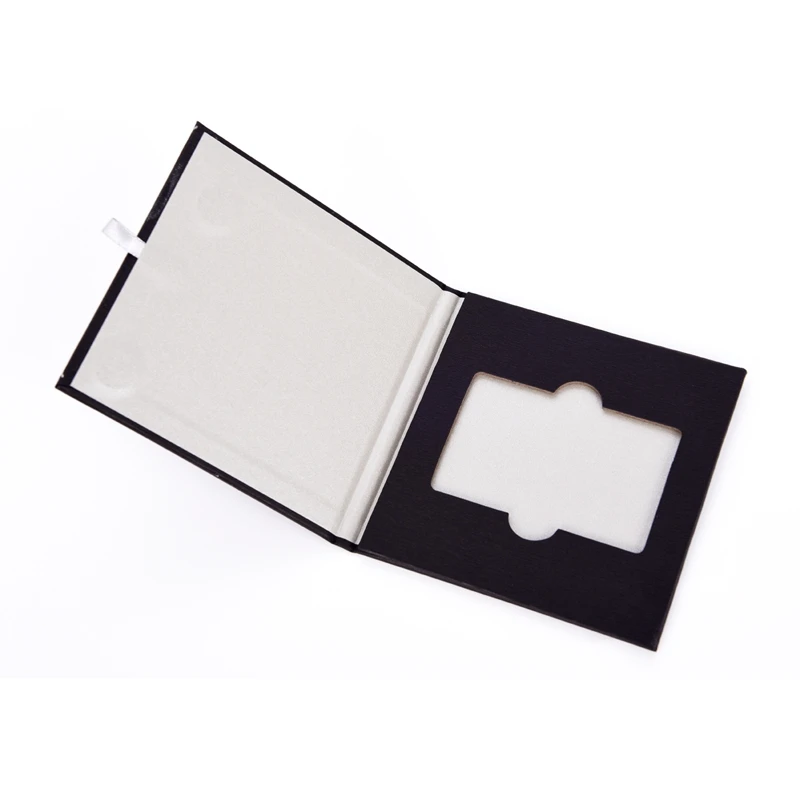 Custom luxury thin magnetic packaging boxes book style rigid box with silk ribbon for Credit card postcards