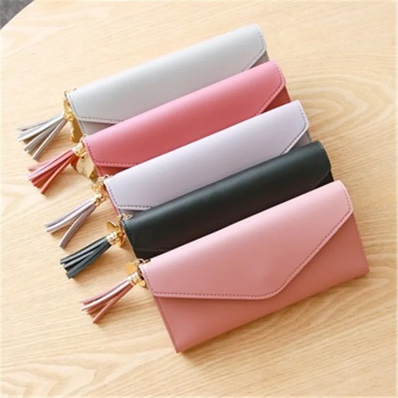 Leather Women Long Zipper Coin Purses Tassel Design Clutch Wallet Female Money Credit Card Holder R0785