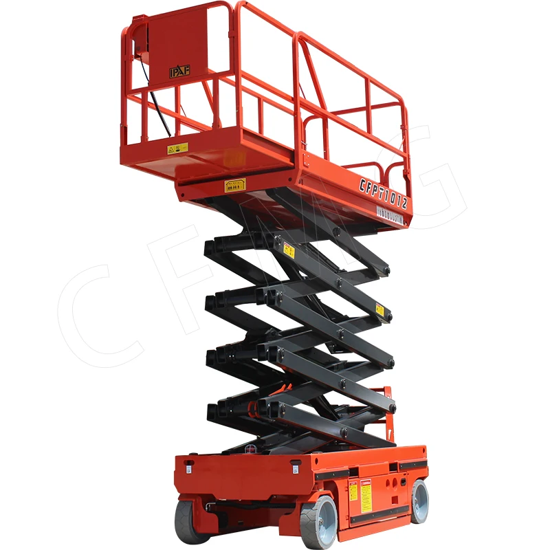 Four wheel mobile 6m-14m load 230kg 450kg aerial work vehicle self-propelled scissor lift China supplier
