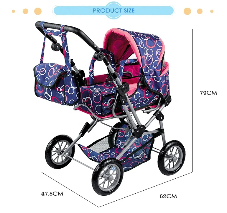 Fei Li Stroller Big and Deluxe Baby Doll Carriage Toys with Carry Cot and Shoulder bag Doll Stroller Factory In China