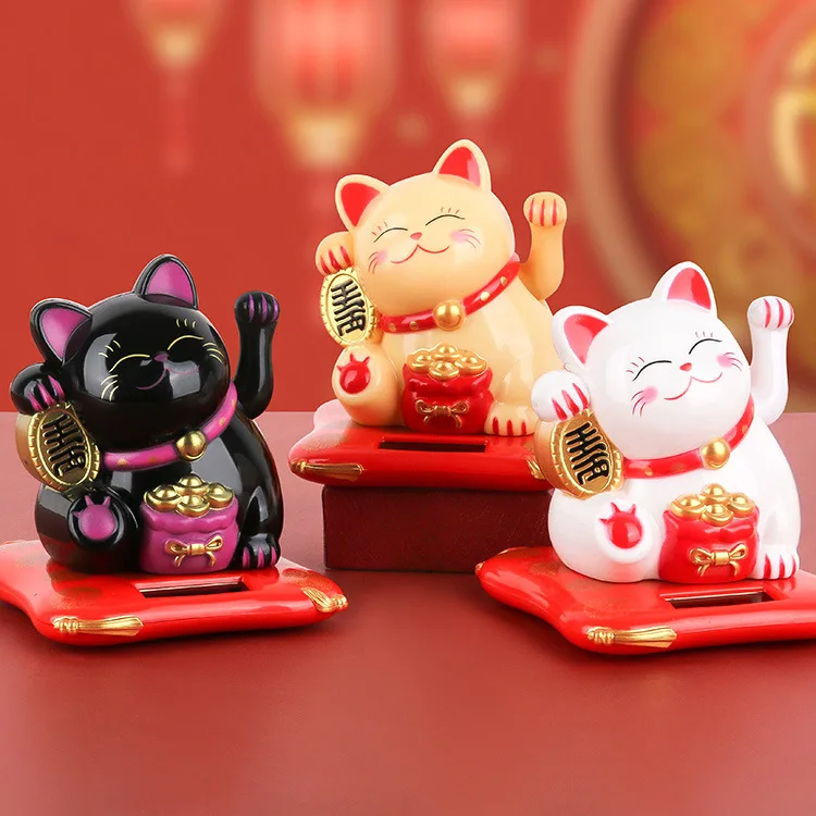 Waving Lucky Cat Solar Power Japanese Fortune Lucky Cat for Car Decoration Hot Selling Beautiful Cute Home Decoration Enamel GY