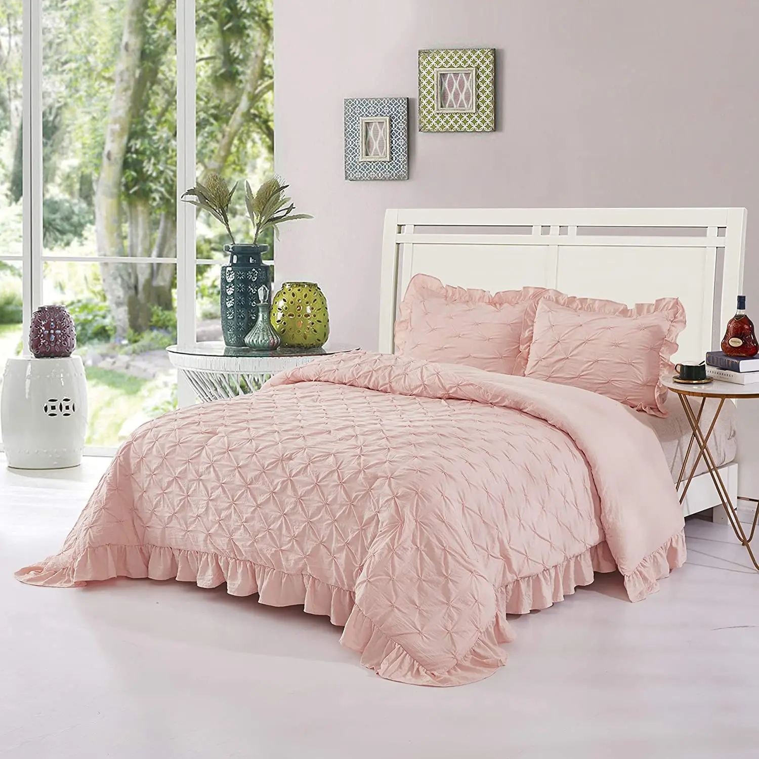 3-Piece Pink Lace Ruffled Comforter Set Queen Of Wholesale Comforter Sets Bedding Sets