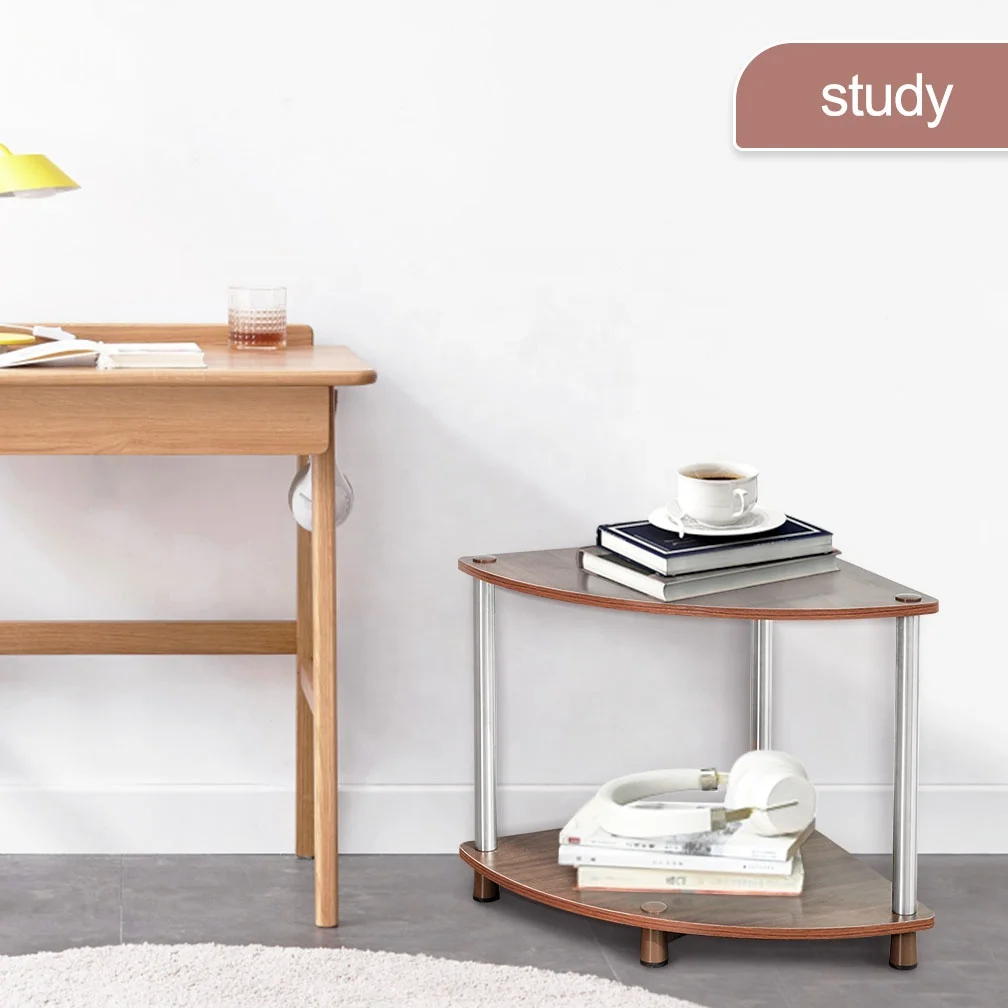 BAOYOUNI Wooden Triangle Shaped Storage Rack Heavy Duty Metal Corner Organizer Shelves Bookcase Plant Display Unit Shelving