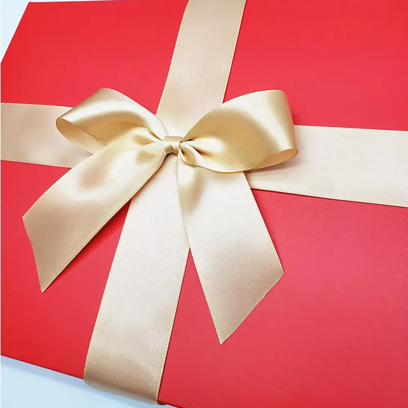Customized Made Good Price Ribbon Print Gift Bow Tie Design Gold Satin Ribbon Bows For Gift Box