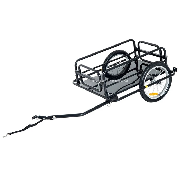 Folding Bike Trailer Cargo in Steel Frame, Extra Bicycle Storage Carrier with Hitch (Black)