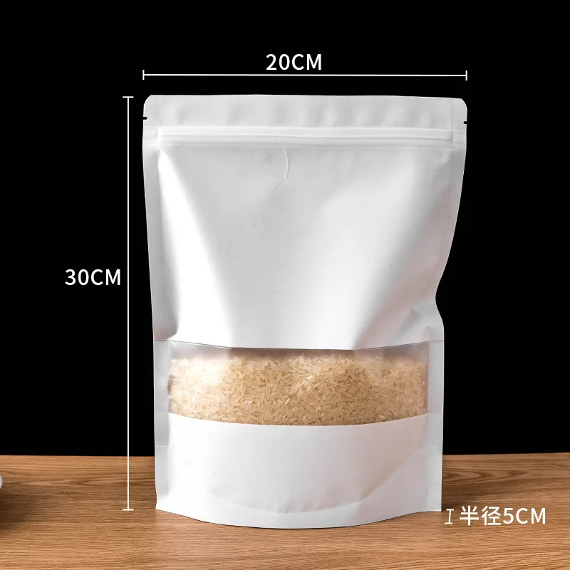 Hot selling frosted windowed white kraft paper self-supporting bag for melon seeds nuts tea thickened zipper food packaging bag