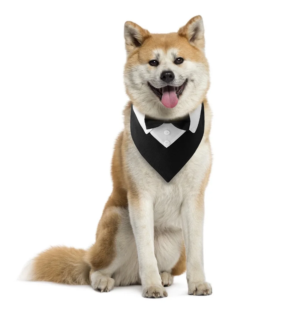 Fashion Dog Collar Bandanas With Bowtie Adjustable Pet Dog Cat Neck Bandana Collar Scarf Dog Bandana Collar