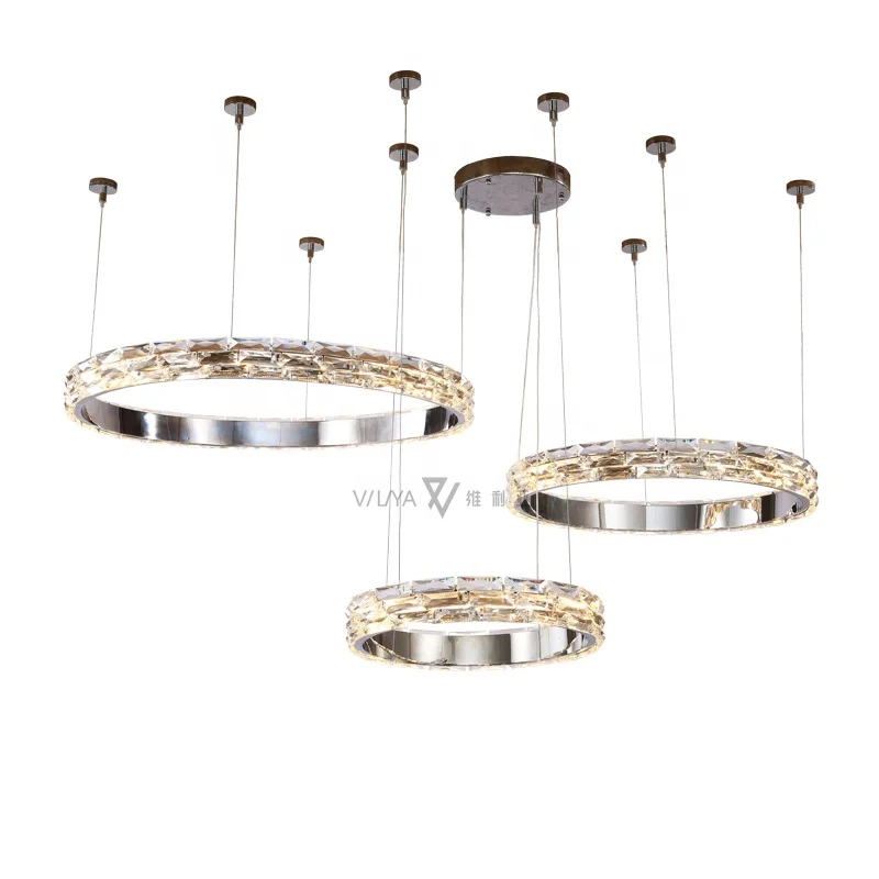 LED lights resplendent crystal three circular luxury modular chandeliers