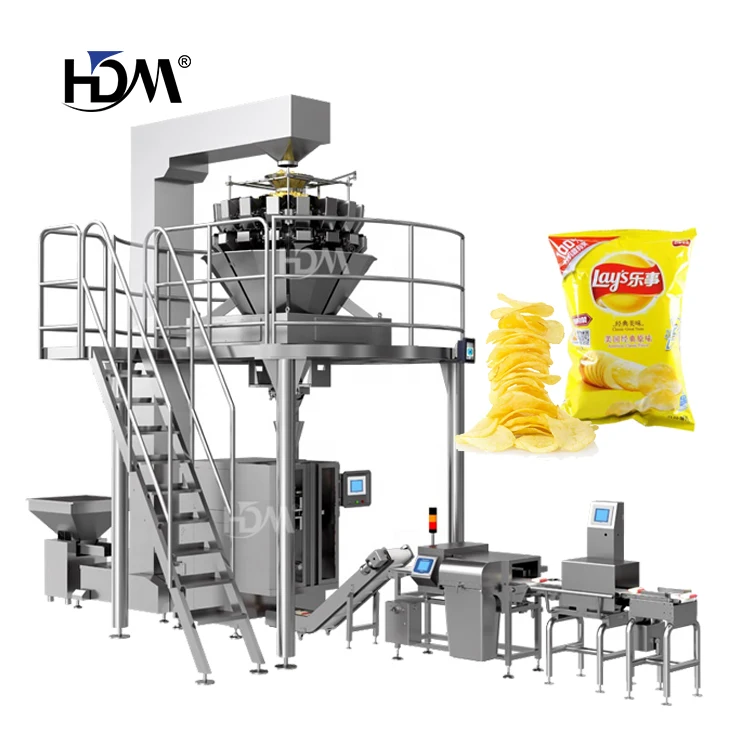 Полностью автоматическая упаковочная линия, машина для упаковки картофельных чипсов с многоголовочной платформой