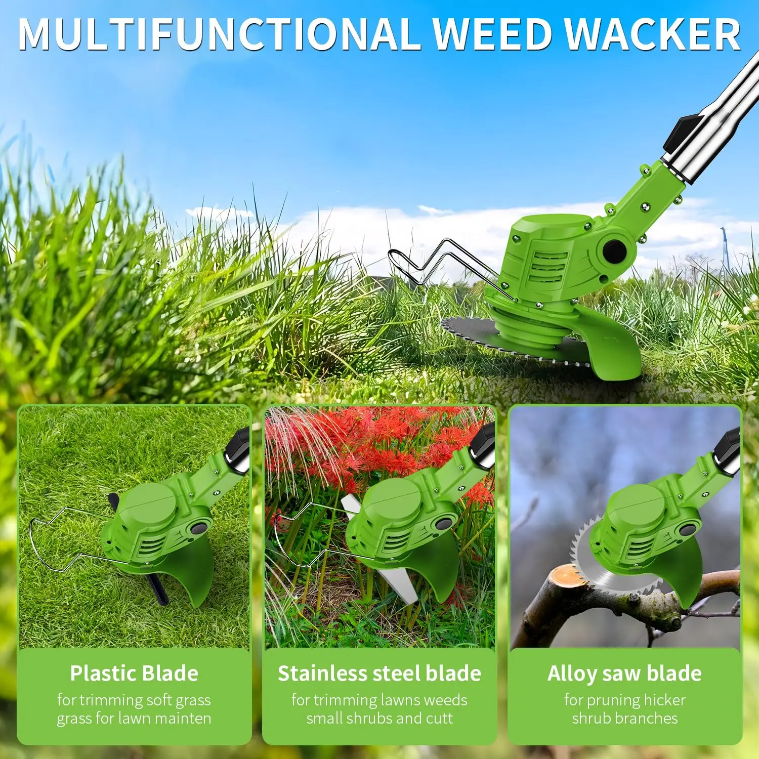 Battery Lawn Trimmer 20v Garden Gear Easy Carry Rechargeable Grass Strimmer Electric Lawn Mower with Telescopic Handle